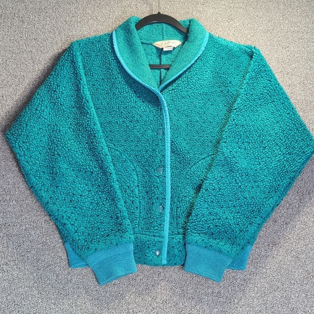 Vintage 90s L.L. Bean Deep Pile Sherpa Fleece Snap Jacket Watermelon Polka Dot